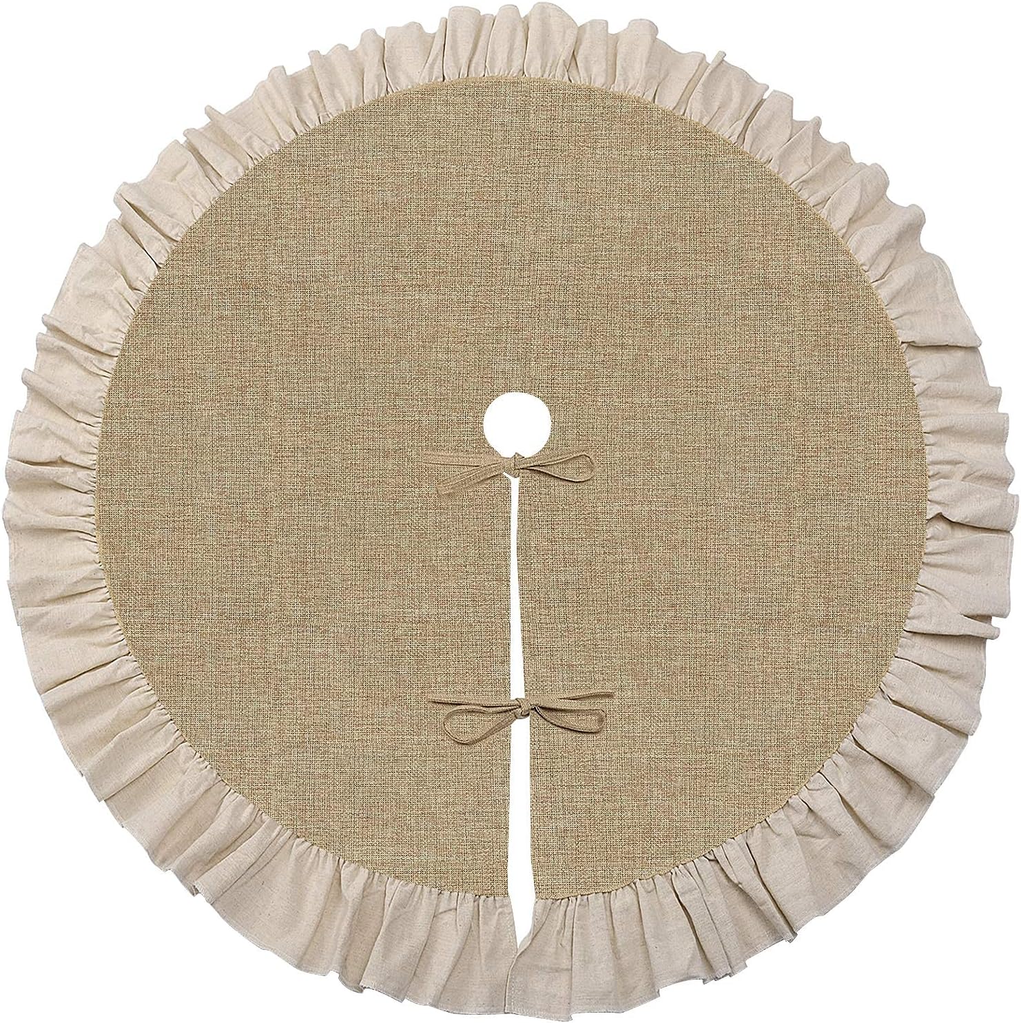 Burlap Fall Christmas Tree Skirt with Ruffle, 48'' Large Tree Decorations
