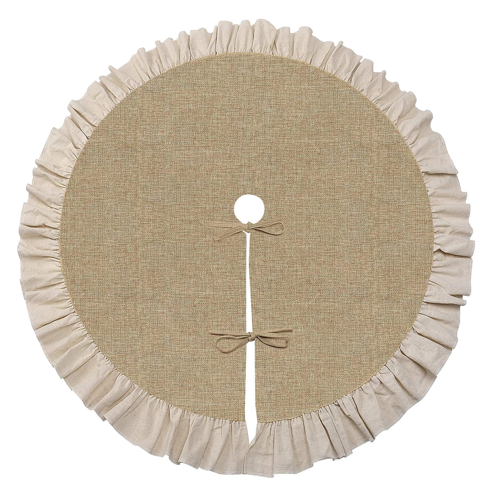 tiosggd Burlap Christmas Tree Skirt 48'', Large Fall Tree Skirt with Ruffle Border - Image 3