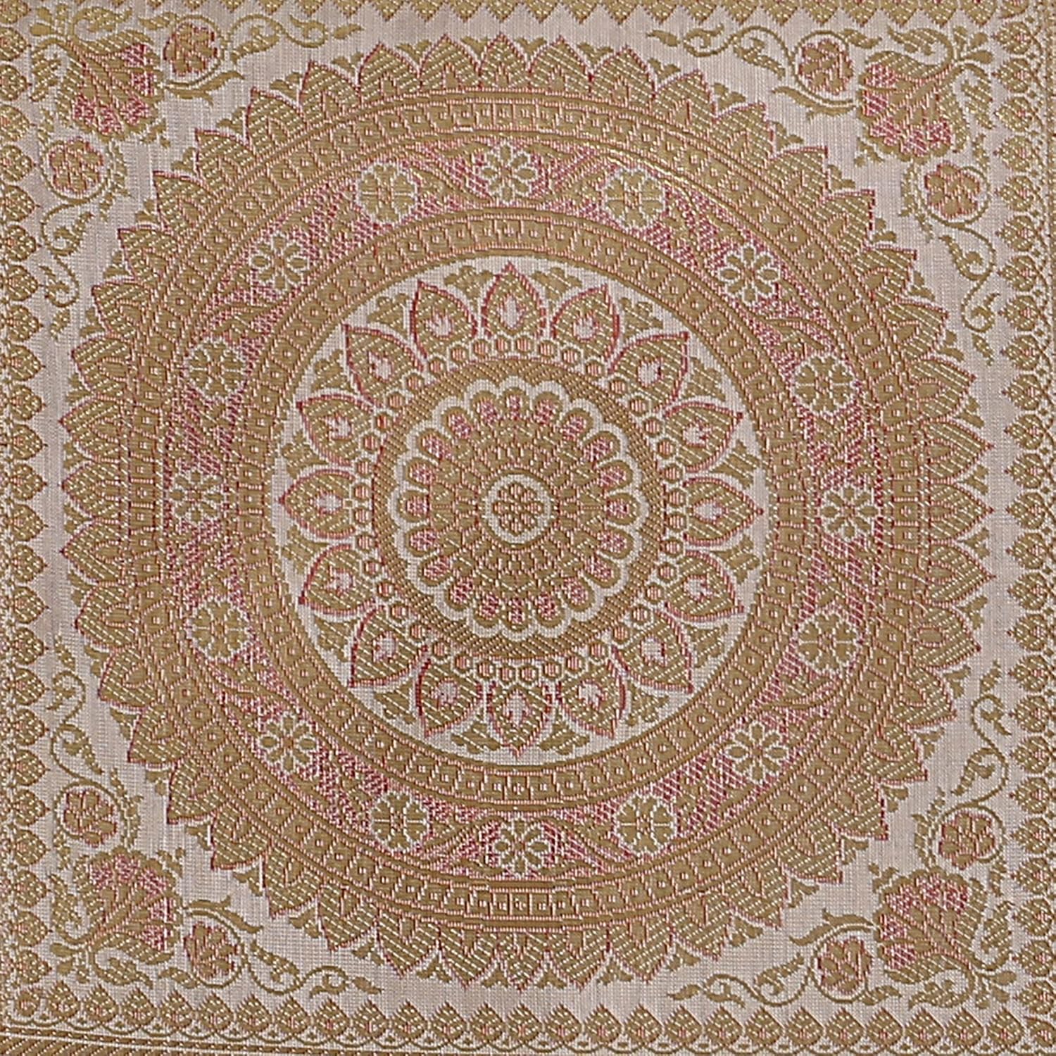 Ethnic Jacquard Brocade Silk Bolster Throw Pillows for Couch Cylindrical Hotdog Grey Yoga Massand Living Room Decorative Mandala Traditional Throw Pillowcase 76x38 cm - Set of 2 Pcs