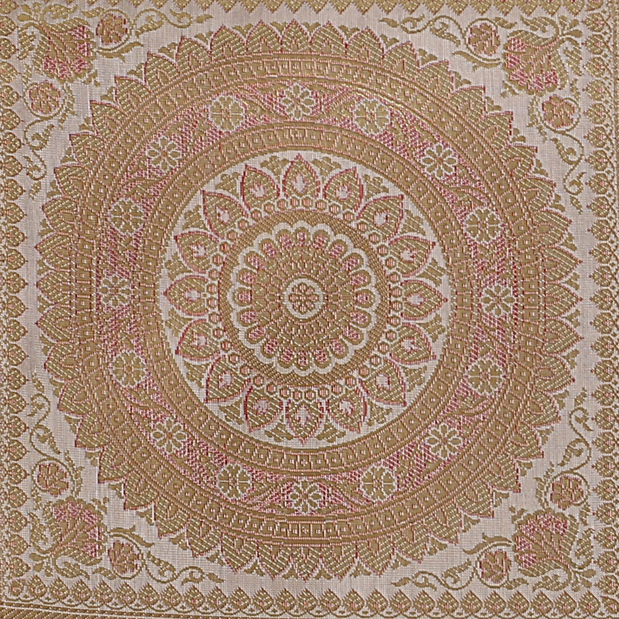 Fodere Per Cuscino Cilindrico Diwan 76x38 Cm - Set Di 2, Broccato E Seta Polidupion Blu E Oro, Motivo Elefante