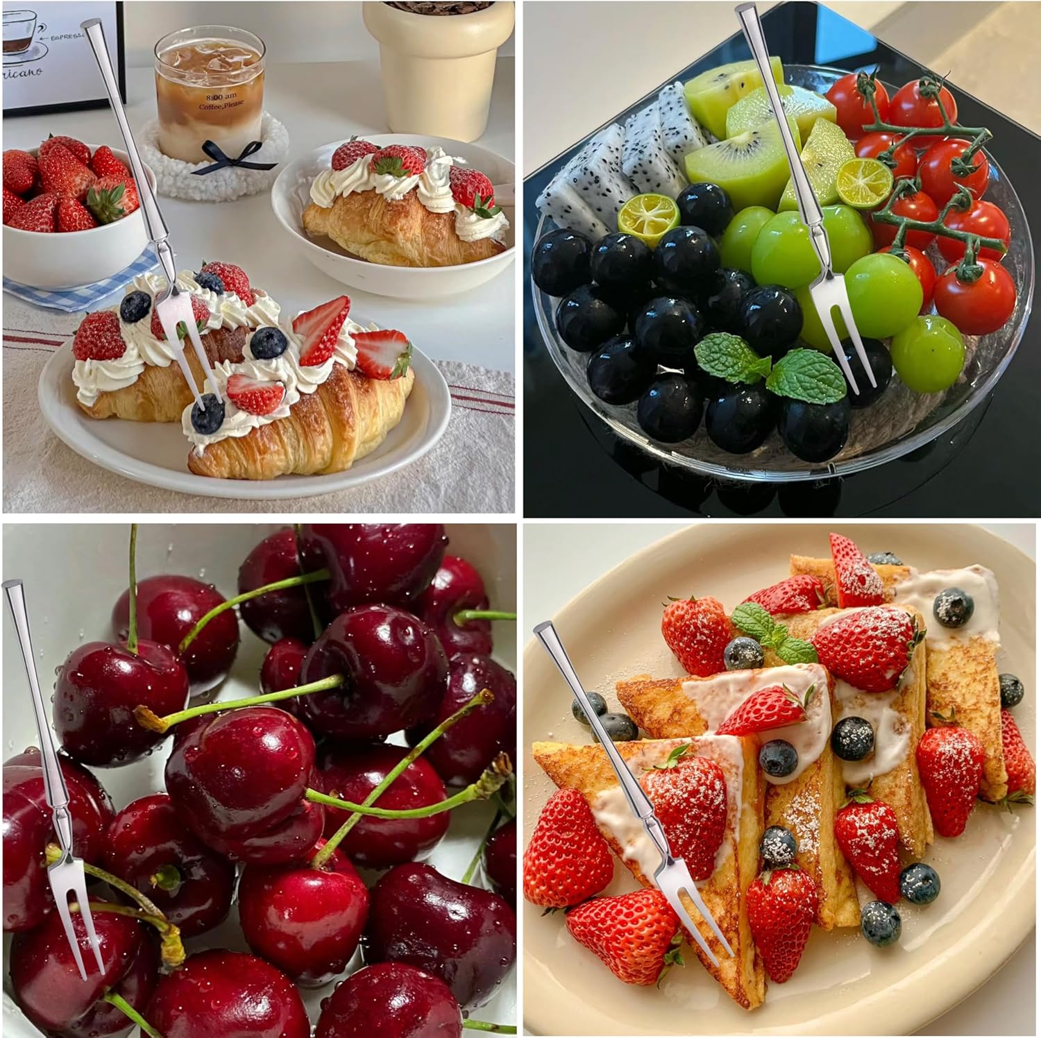 6-Piece 304 Stainless Steel Cocktail & Appetizer Forks Set | Mini Cake & Salad Fruit Forks with Toothpick Design | Portable Dishwasher Safe Tableware for Party & Restaurant