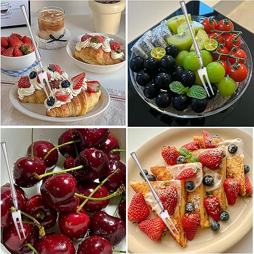 Miniatura 3 de Juego de 6 tenedores de cóctel y aperitivo de acero inoxidable 304  Mini tenedores de frutas para pasteles y ensaladas con diseño de palillo de