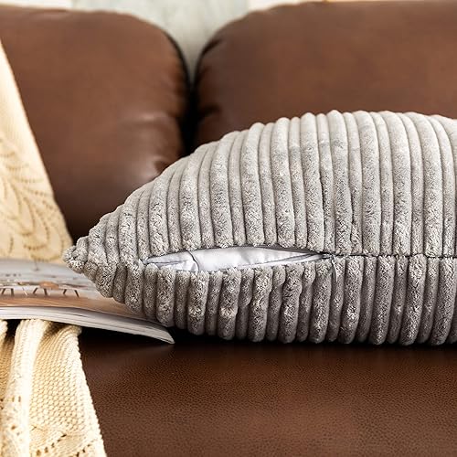Miniatura 612 de UGASA - Juego de 2 fundas de almohada de terciopelo a rayas, funda decorativa para cojín con cremallera oculta para el hogar, sofá, dormitorio,
