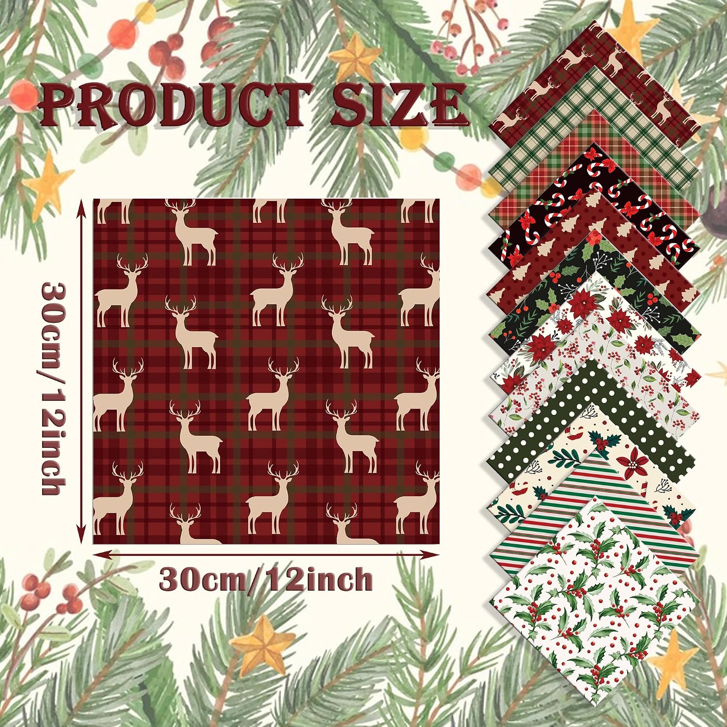 24 Sheets Christmas Pattern Scrapbook Paper, 12"x12" Double-Sided Red Green Textured Xmas Floral Craft Paper Folded Flat for DIY Card Making Scrapbook Photo Album Decor, 12 Designs image 3