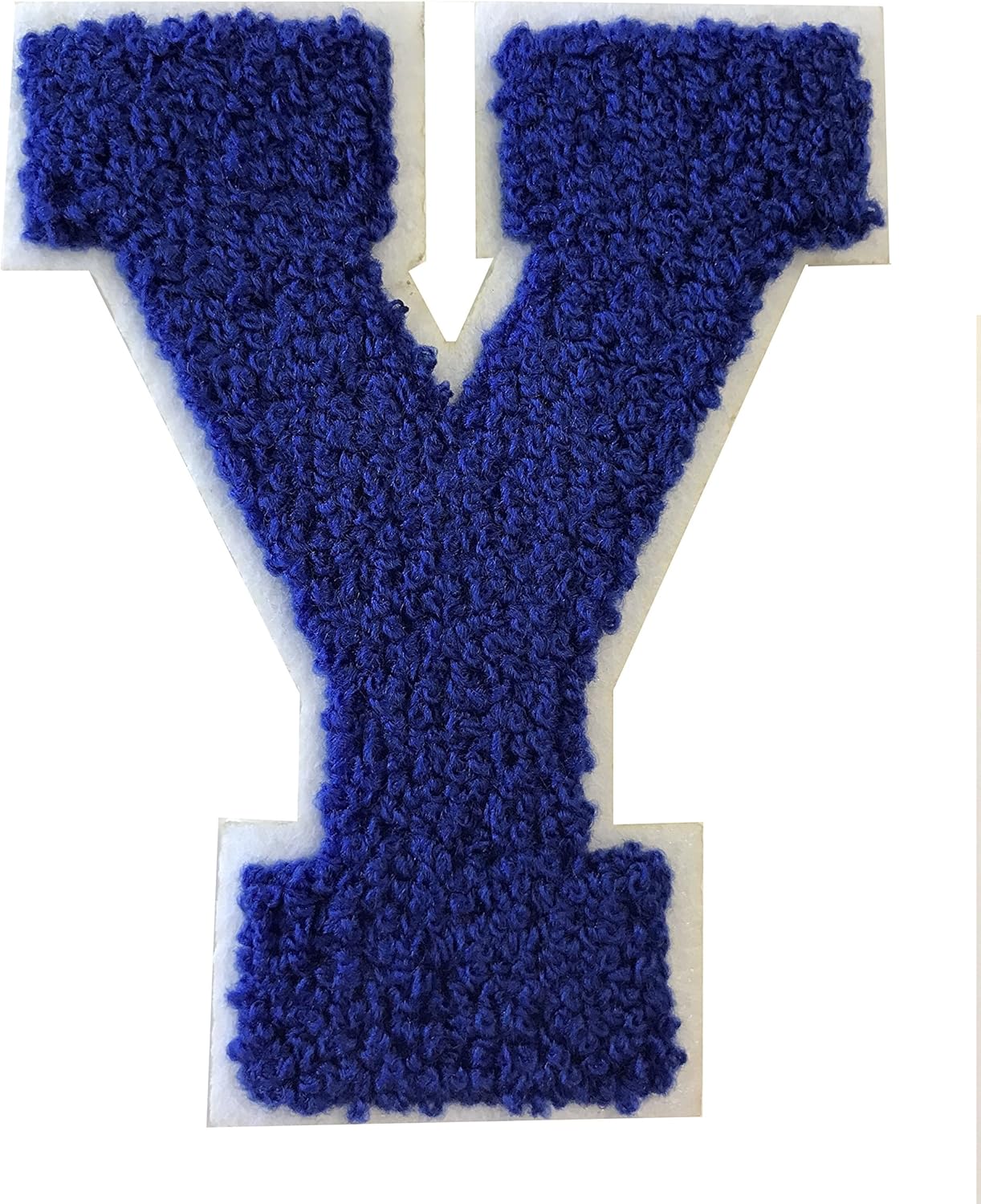 J - Royal Blue ON White Chenille 8" VARSITIY Alphabet Patches Ready to Iron-ON