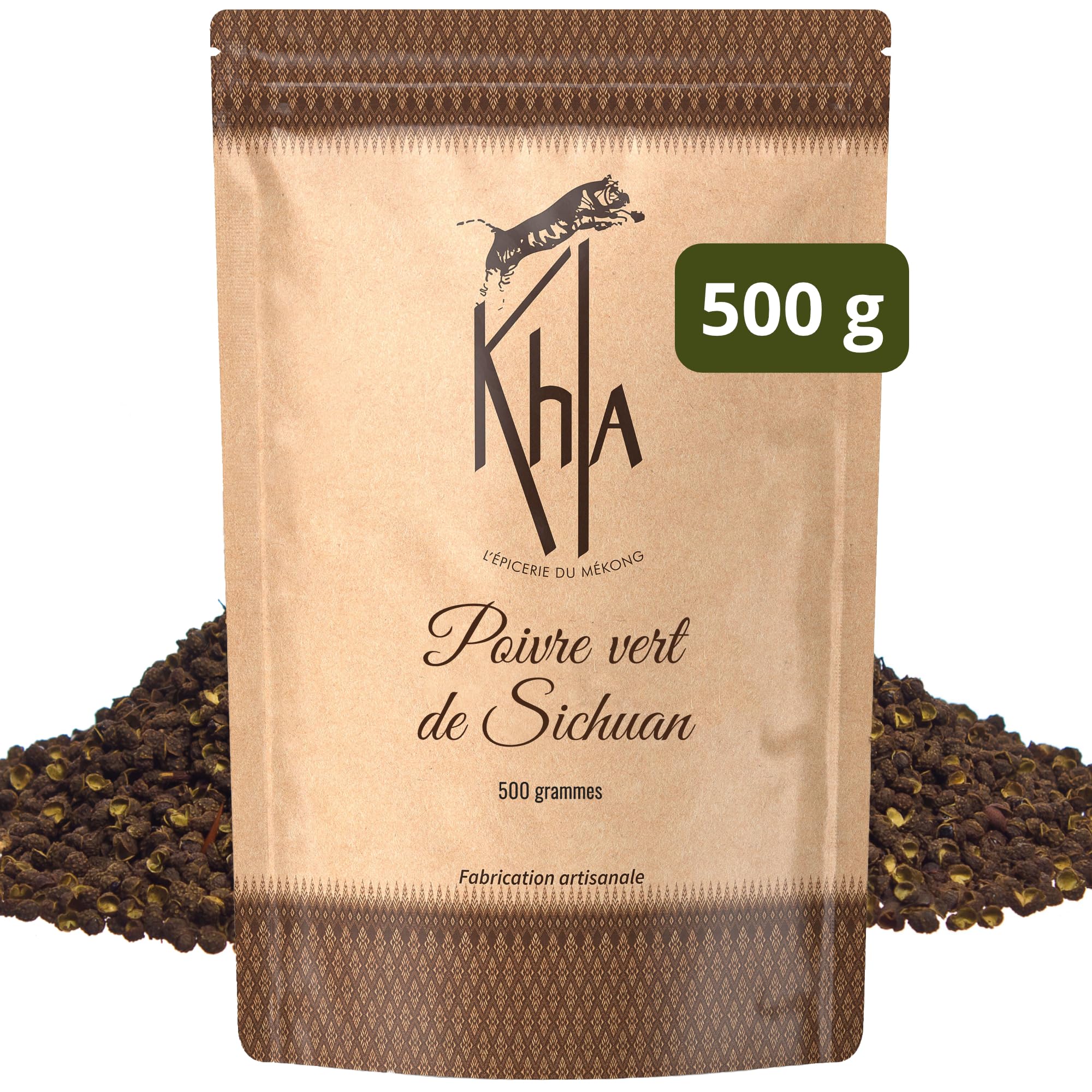 Khla - Pepe di Sichuan Verde 500g - Pepe in Grani - Bacche intere di Sichuan - Pepe Cinese - Spezie Asiatiche Timut Peperoncino del Sichuanese - Produzione Limitata - Origine Cina