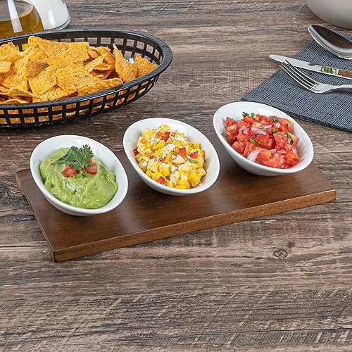 Miniatura 3 de Restaurantware Juego de cuencos de 9 onzas con bandeja, 1 juego de servir lavable en platos, incluye 3 cuencos de porcelana y 1 bandeja de bambú,