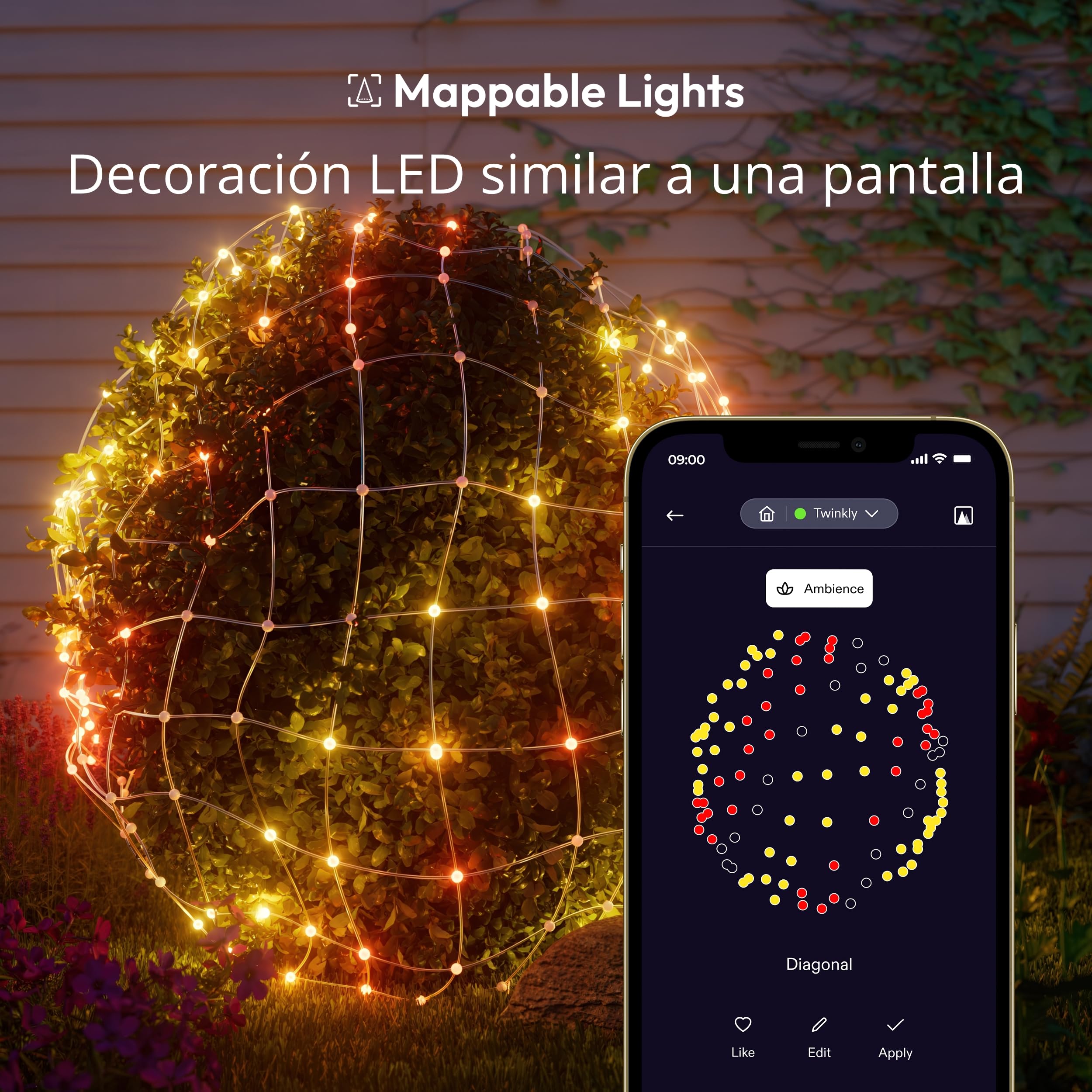 Twinkly Net Lights, Rejilla LED Flexible con 260 LED RGB Mapeables, Tira de Luces Exterior e Interior, Luces Inteligentes, Compatible con Alexa, Google Home, IP44, Cable Transparente, 1,2 m x 1,9 m