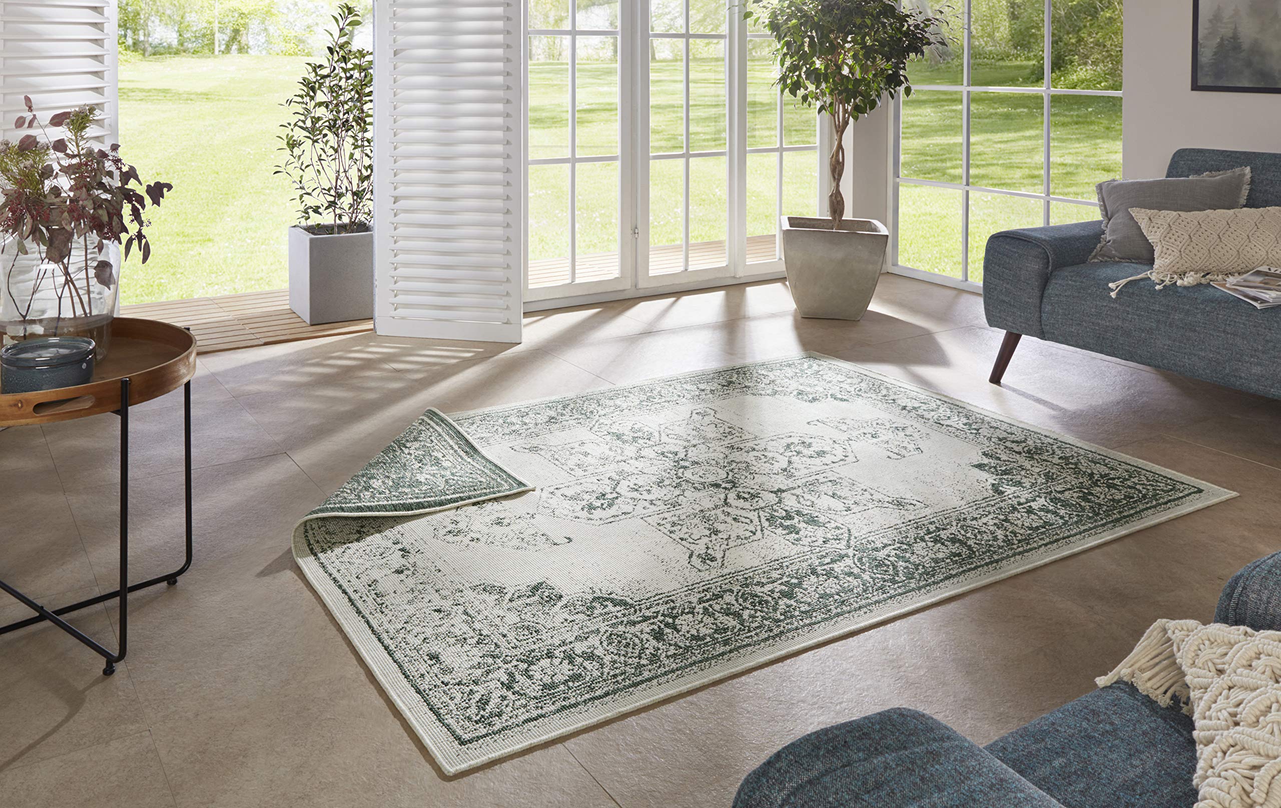 bougari Borbon Tapis réversible pour intérieur et extérieur, Crème Verte., 160 x 230 cm