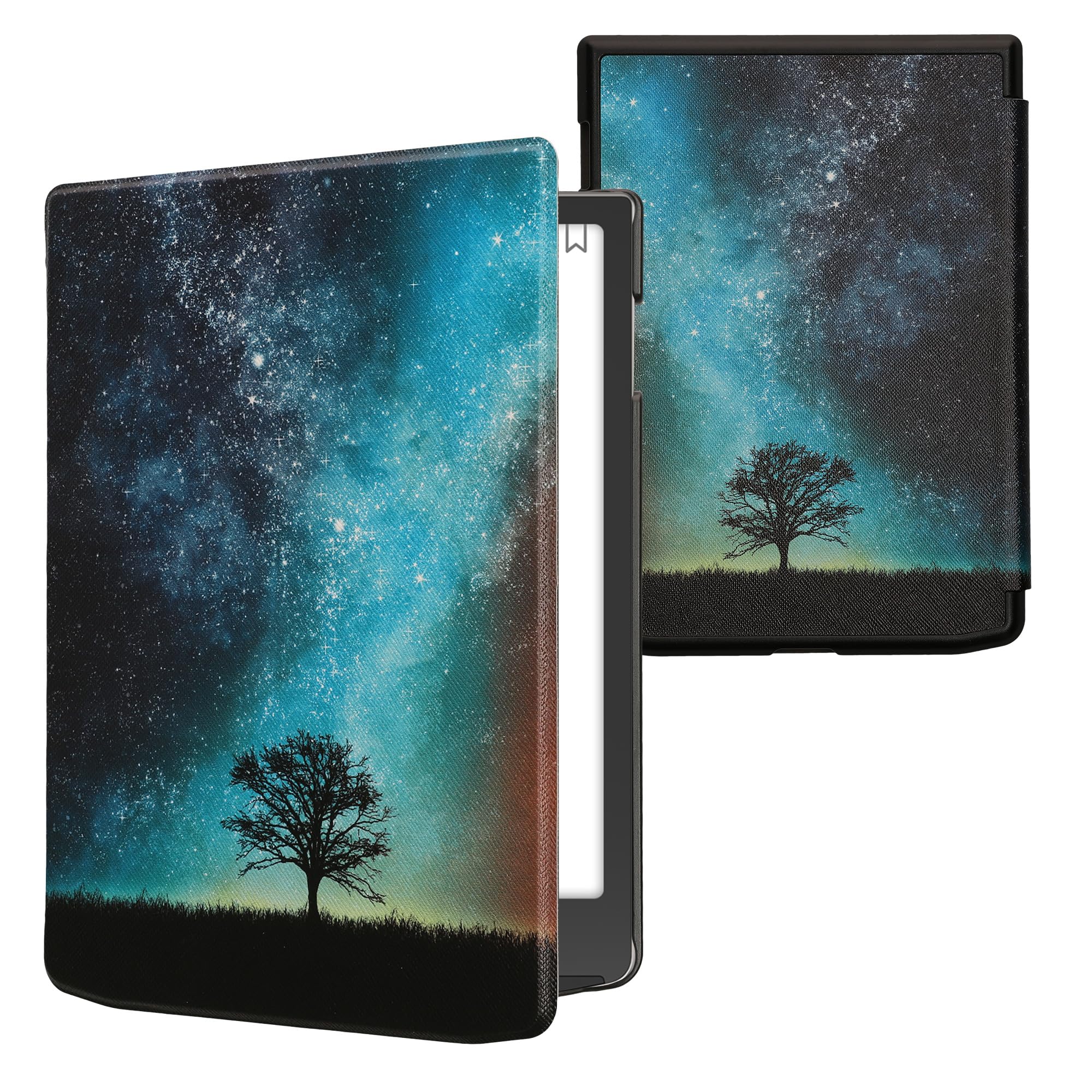 kwmobile Etui kompatybilne z Pocketbook InkPad 4 / Color 3 / Color 2 / Vivlio InkPad 4 - pokrowiec na czytnik e-booków - kosmiczna natura niebieski/szary/czarny