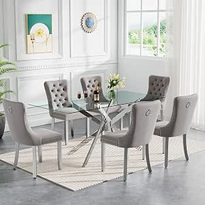 Amazon.com - HomVent 7 Piece Rectangular Glass Dining Table Set ...