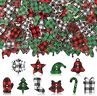 Vista 9 de JUNEBRUSHS 260 unidades Botones de madera de cuadro Buffalo de Navidad, 4 agujeros, redondos, para costura, botones de madera para calcetines