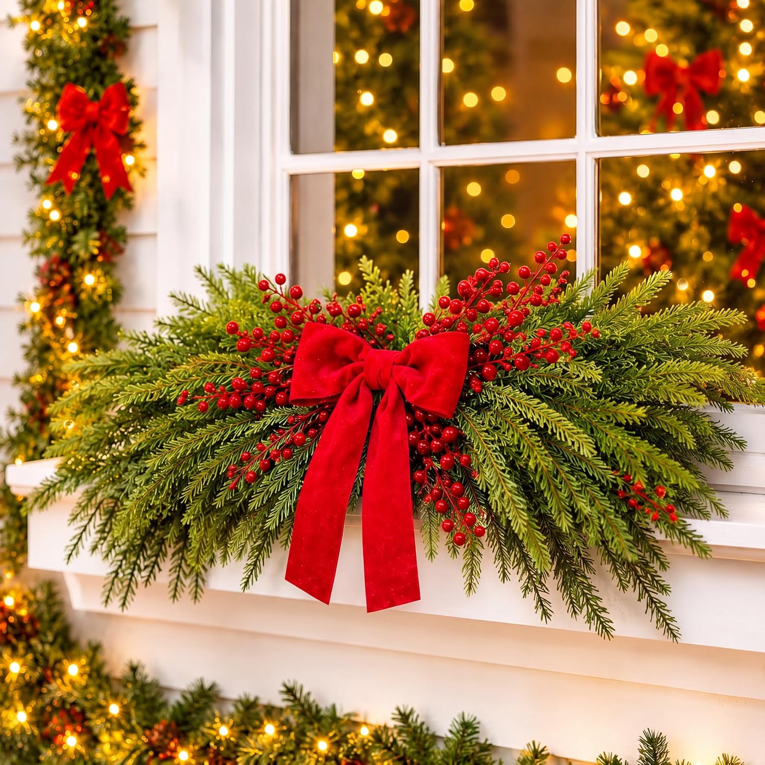 Yinder 20" Christmas Swag Artificial Norfolk Pine Swag Decoration