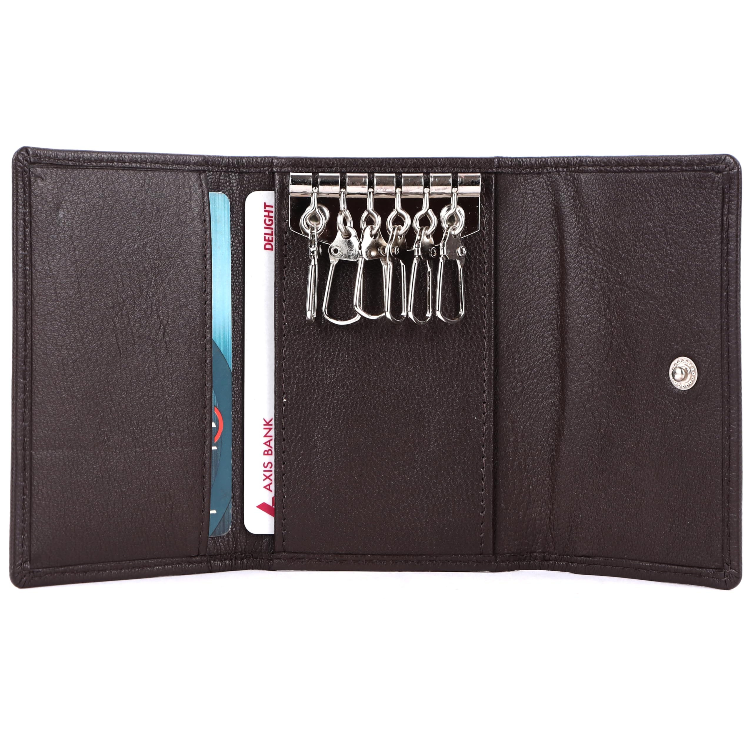 maweshi Leather Black Key Chain 6 key holders I Genuine Leather Inside Card Slot I Button Closure I Ideal for all Keys..-picture-25