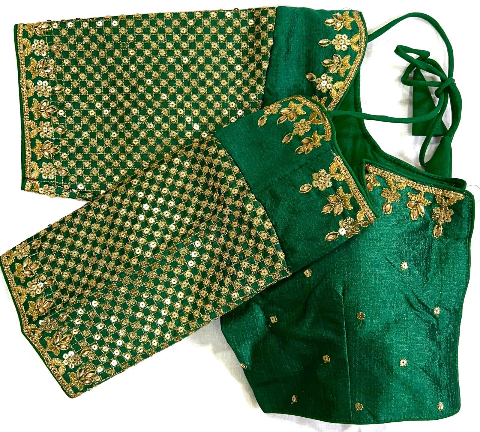 Vihu Fashion Women's Heavy Embroidery With Sequins Work Half Sleeves Fancy Readymade Saree Blouse.(Tulsibottle Green)