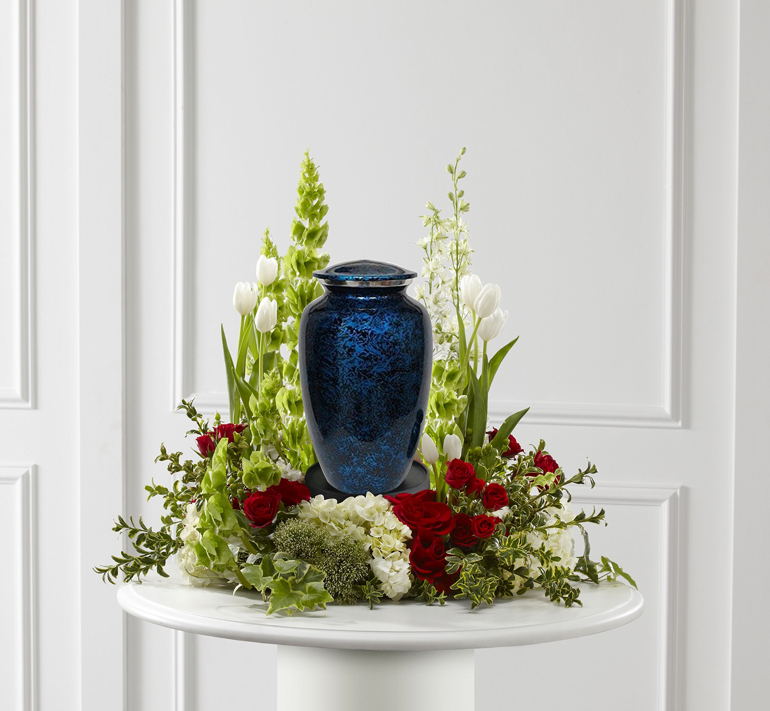 Forever URNS - Urna funeraria per cremazione per ceneri umane di donne e uomini, 200 cu, grande, completamente realizzata a mano, con sacchetto di protezione in velluto (blu navy, grande
