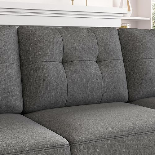 Miniatura 8 de HONBAY - Sofá seccional reversible para sala de estar sofá en forma de L de 4 plazas sofá seccional para apartamento Gris oscuro