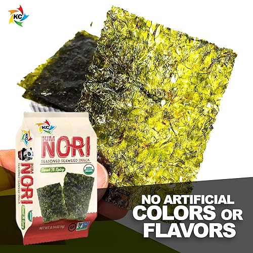 Miniatura 5 de KIMNORI Sábanas de aperitivos de algas marinas condimentadas  Sabor orgánico dulce 'N picante 12 paquetes individuales tostado crujiente premium