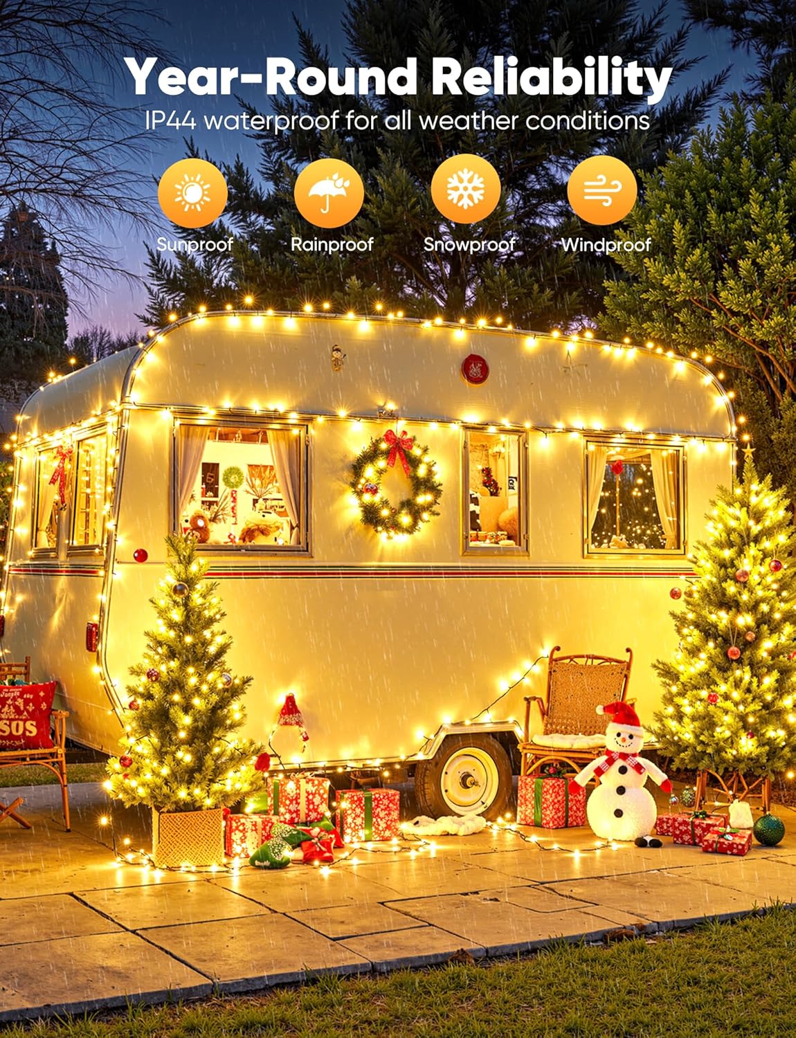 Brightown Christmas Lights Battery Operated, 4 Pack Total 66 FT 200 LED Battery Powered Fairy Lights with Timer,8 Mode, Waterproof Christmas String Lights for Outdoor Indoor Bedroom Outside,Warm White