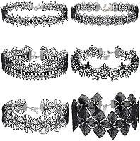 Mudder 6-Pack Black Lace Choker Necklaces - Gothic Tattoo Style, Soft Comfortable for Women & Girls