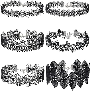 Mudder 6-Pack Black Lace Choker Necklaces - Gothic Tattoo Style, Soft Comfortable for Women & Girls