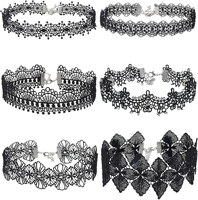 Gothic choker necklace for women/girls, black, pack of 6