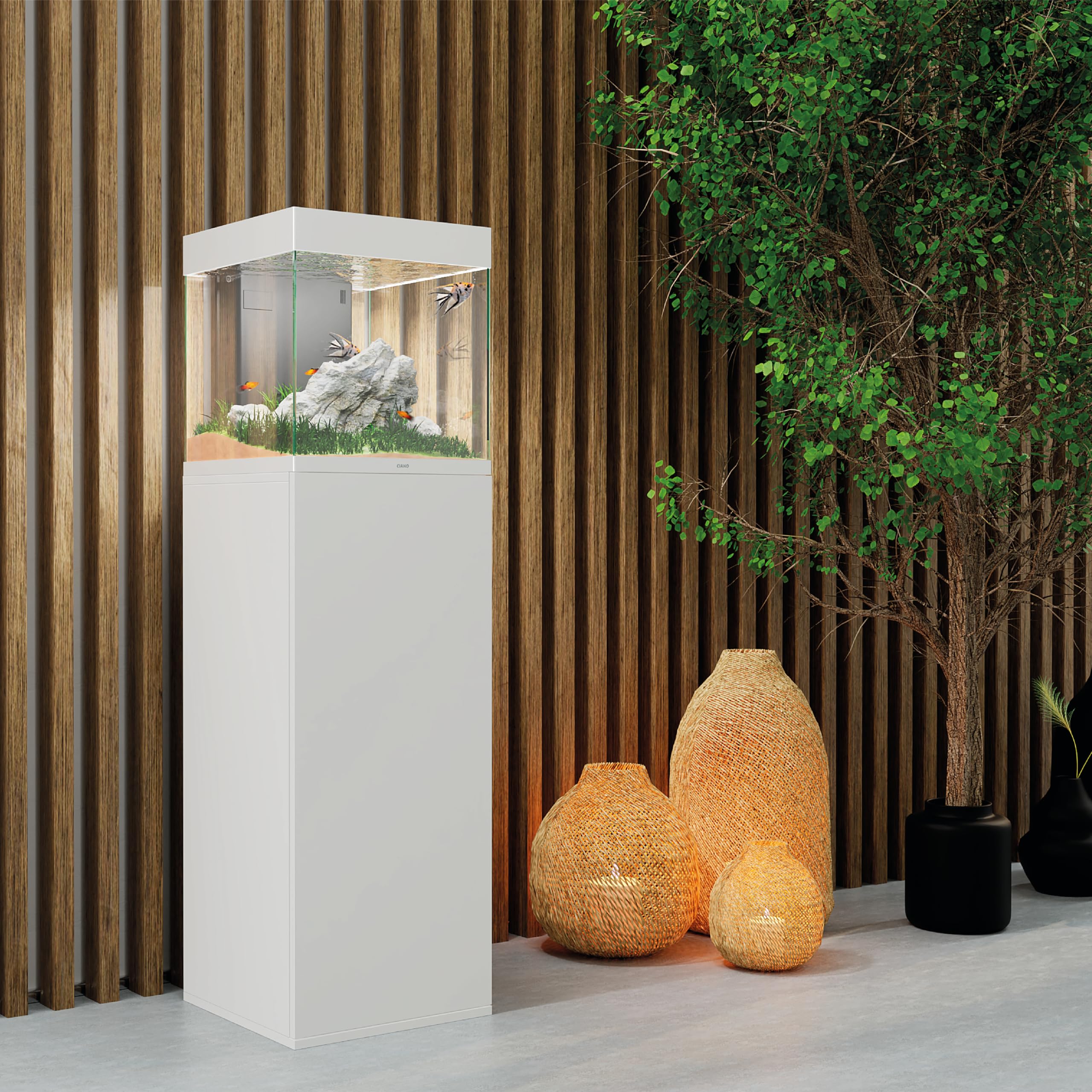 CIANO, Mueble Emotions Pro 40 Blanco 95x40x40 cm, de Madera, para Acuario, Soporte con 1 Puerta y Compartimento para Almacenamiento, Mueble de Acuario para Peces, Fabricado en Portugal