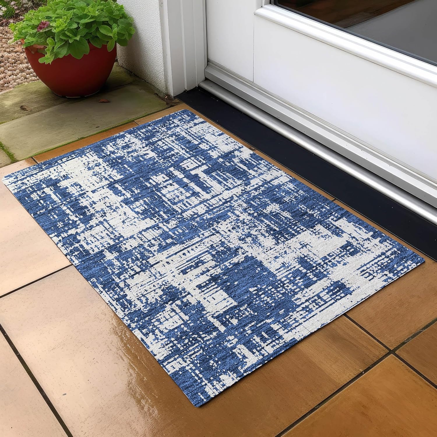 Addison Rugs Chantille ACN895 Blue 1'8" x 2'6" Indoor/Outdoor, Machine Washable, Easy Clean, Non Shedding, Bedroom, Living Room, Dining Room, Kitchen, Patio Rug