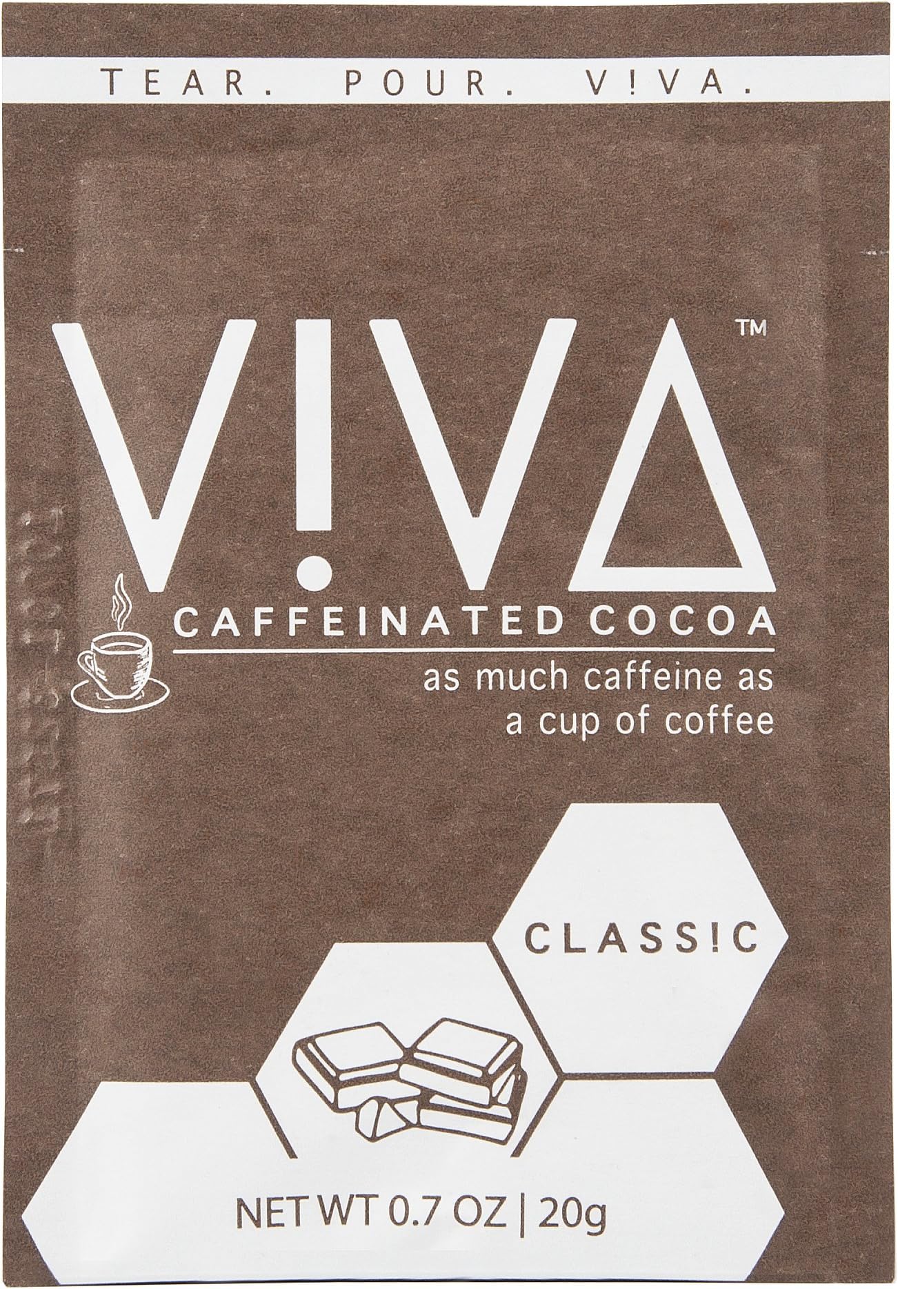 VIVA Caffeinated Hot Chocolate packets. Premium Chocolate Cocoa with 100 mg Shot of Caffeine (1 Pouch Sample)