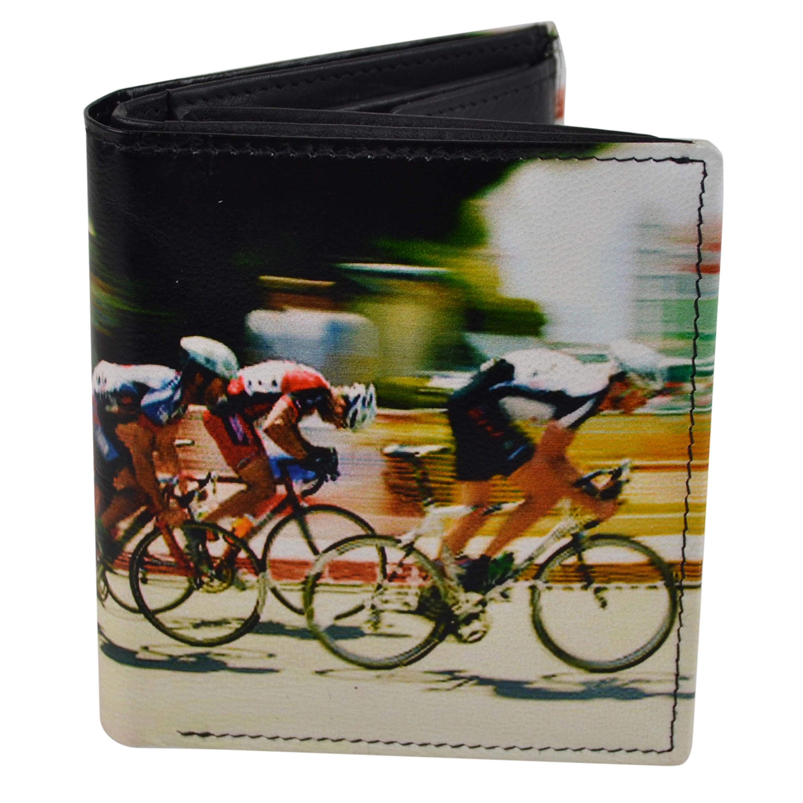 Golunski Men's Black Tri-Fold Leather Wallet By Retro Cycling Tour De France Gift Box Change Pocket