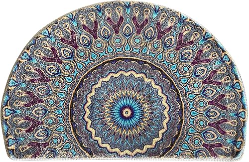 SUJIN Alfombra de puerta media redonda, alfombra de baño semicírculo, alfombra bohemia mandala, alfombra bohemia antideslizante, alfombra de baño