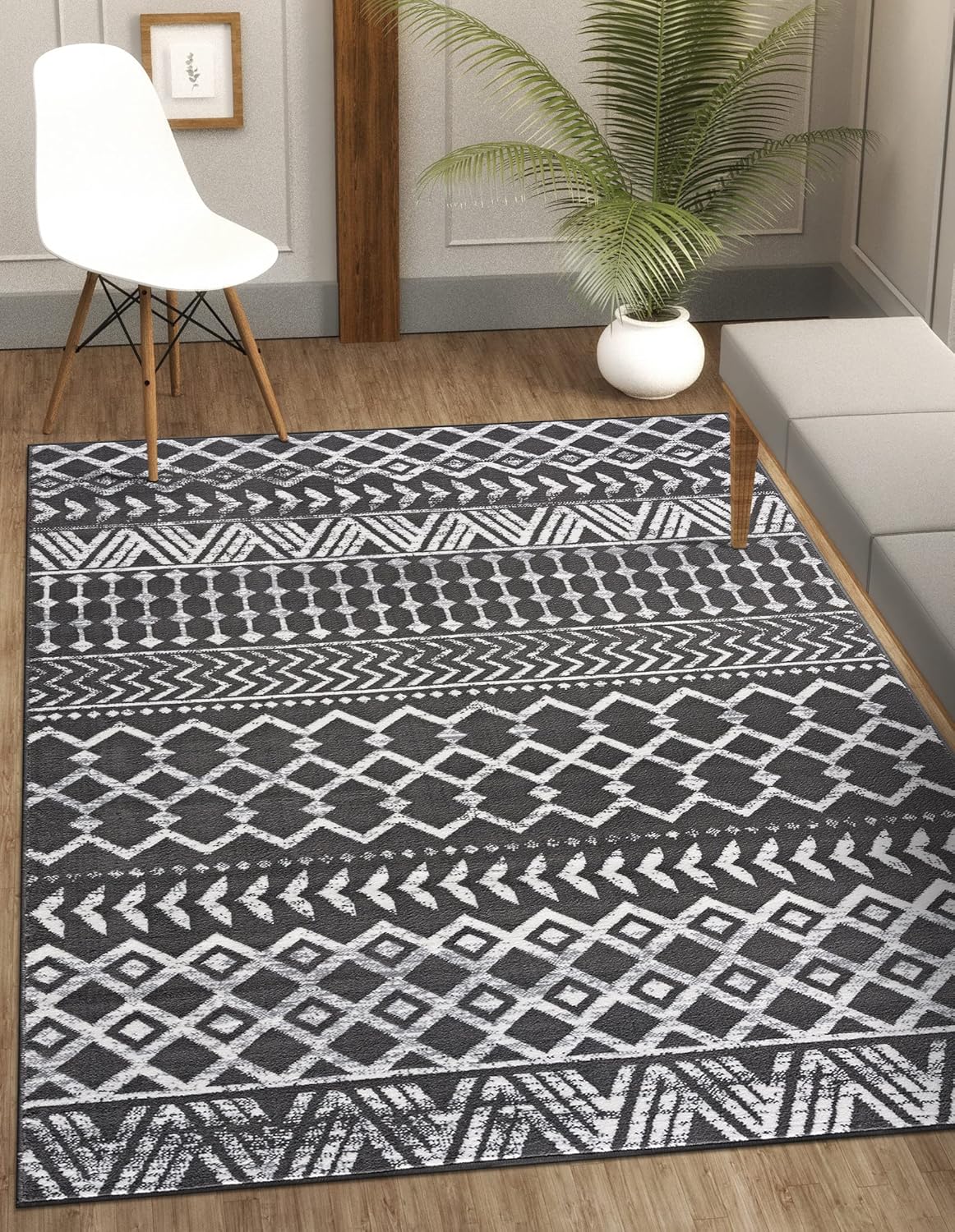 CAMILSON Boho Moroccan Area Rug, 5' x 7' Geometric Diamond