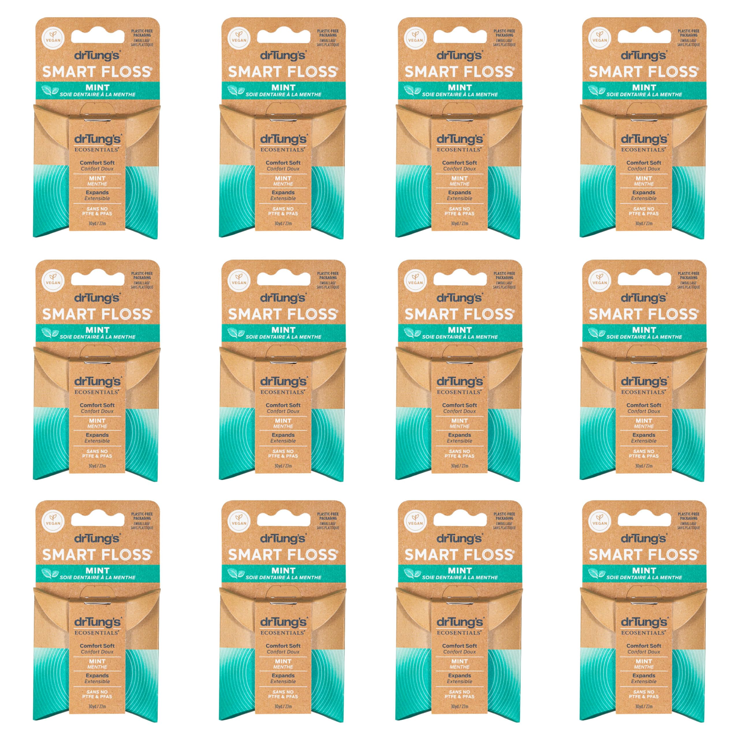 DrTung's Smart Floss - Expanding Natural Waxed Dental Floss - Pack of 12