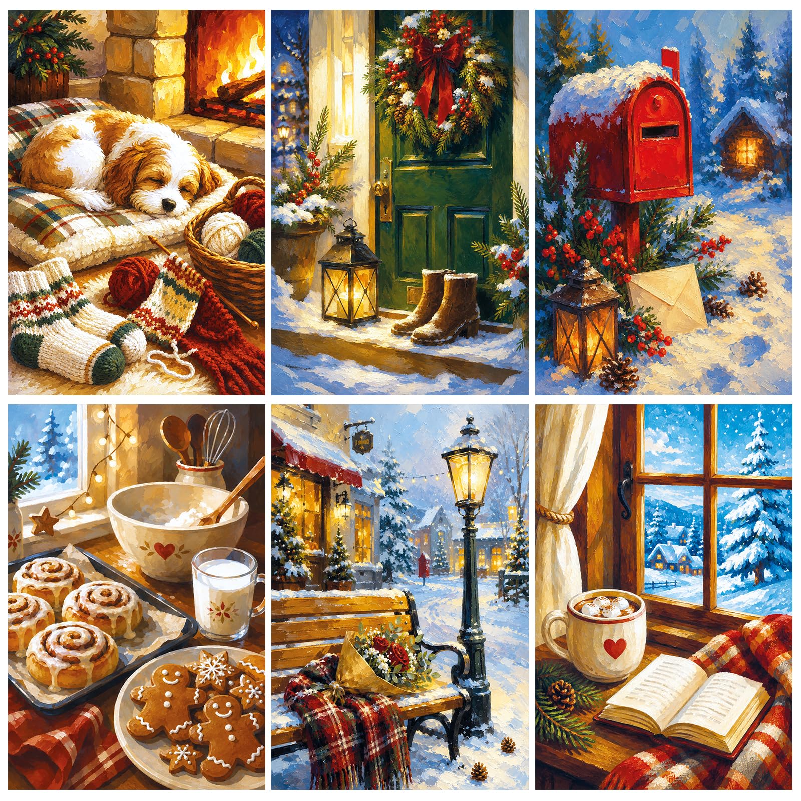 Kaieteur 6 Pack Painting by Number Kits for Adult, DIY Canvas Oil Painting Kit for Kids or Beginner with Paint Brushes Acrylic Pigment Drawing Paintwork 20x30cm Without Frame Snow