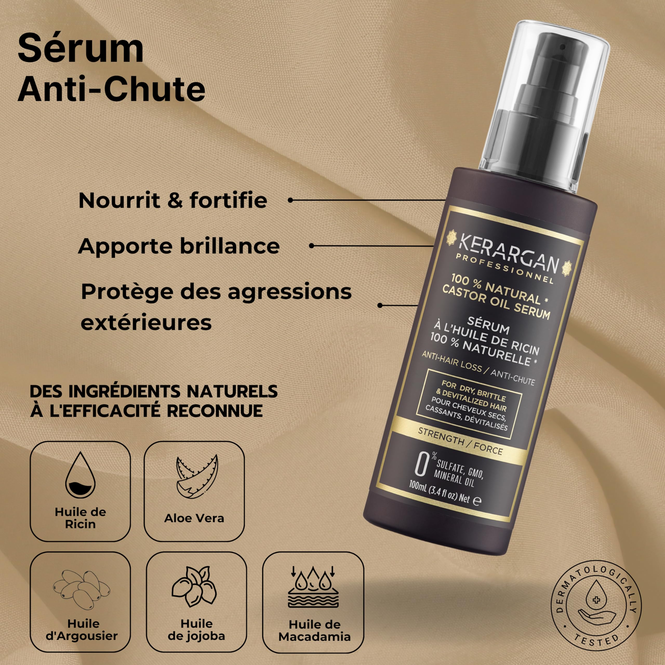 Kerargan - Ensemble Anti-Chute Shampoing, Après-shampoing, Masque, Sérum & Leave-In à l’Huile de Ricin pour Cheveux Abîmés - Soin Intensif Croissance - Sans Sulfate, Silicone - 3x500ml+100ml+350ml | Shampoing, après-shampoing, masque, sérum et soin sans r