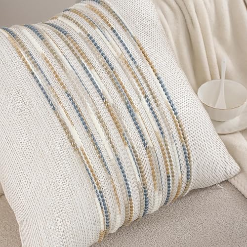 Miniatura 3 de Tosleo Juego de 2 fundas de almohada bohemias copetudas de 18 x 18 pulgadas, fundas de almohada decorativas a rayas, fundas de almohada decorativas