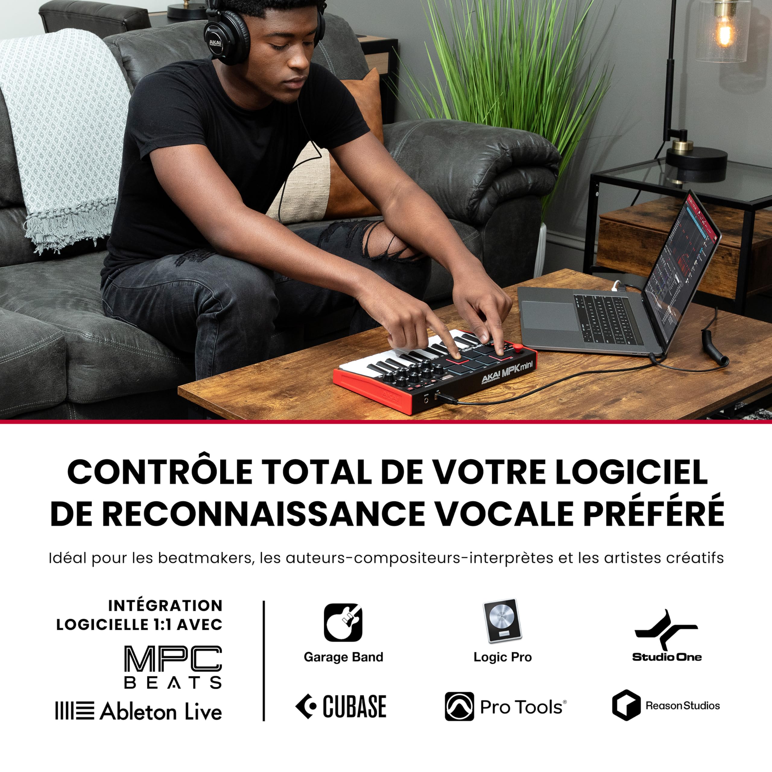 Akai Professional MPK Mini MK3 - Clavier MIDI USB Portable avec 25 Touches, 8 Pads de Batterie, Logiciels et Native Instruments Sound Package (NKS Integration)