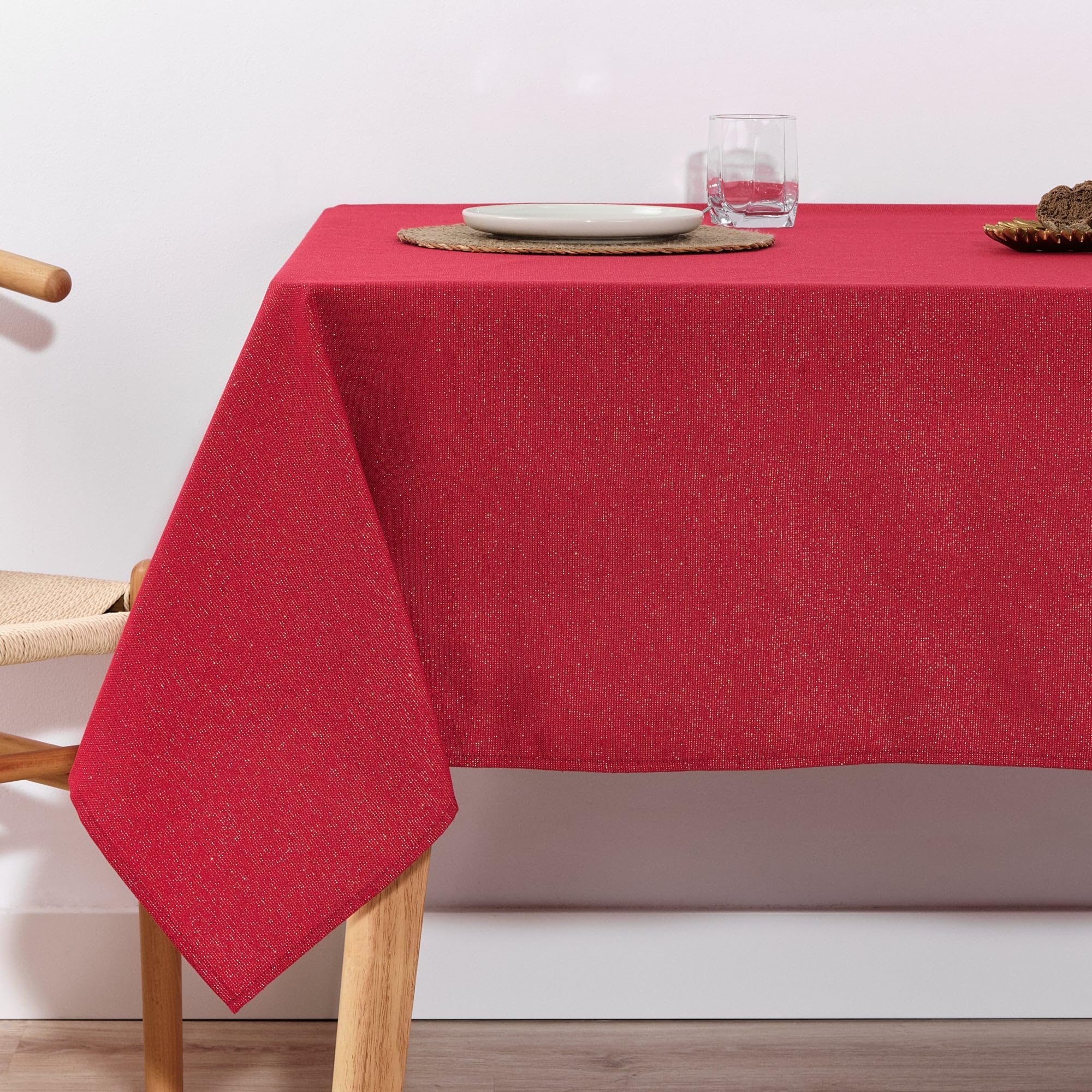 BL BELUM | Mantel Navidad Impermeable Antimanchas 250x140 cm – Mantel Navidad Impermeable Rojo Oro Elegante y Resistente de Algodón y Lurex - Mantel Navidad Antimanchas 100% Made in Spain
