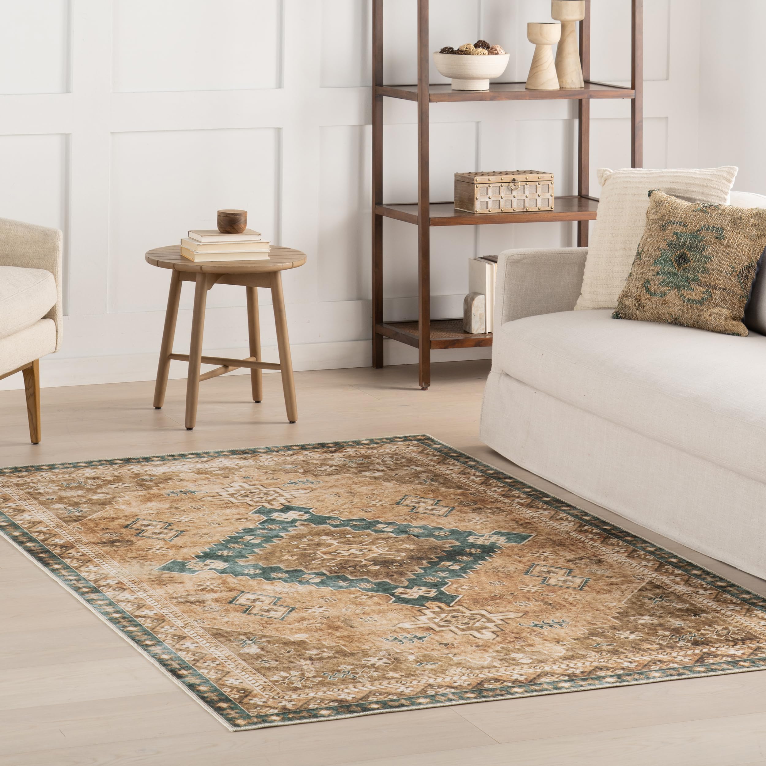 Tapis précieux géométrique nuLOOM vert chasseur lavable haut de gamme