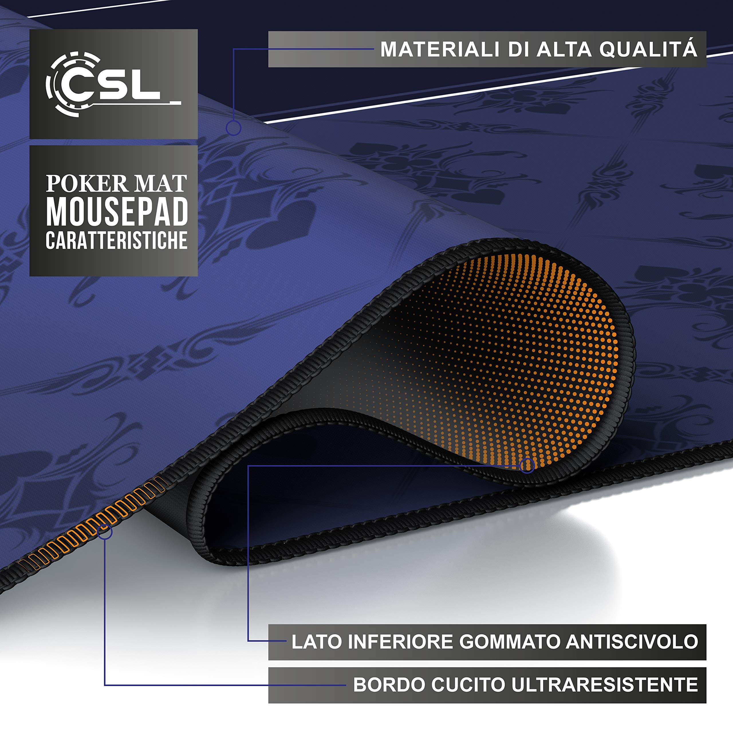 CSL-Computer Tappeto Poker 100 x 60 cm - Professionale - Formato XXL - Poker Pad - Parte Inferiore gommata per Una Presa Stabile - Lavabile - Design Poker Game Blue