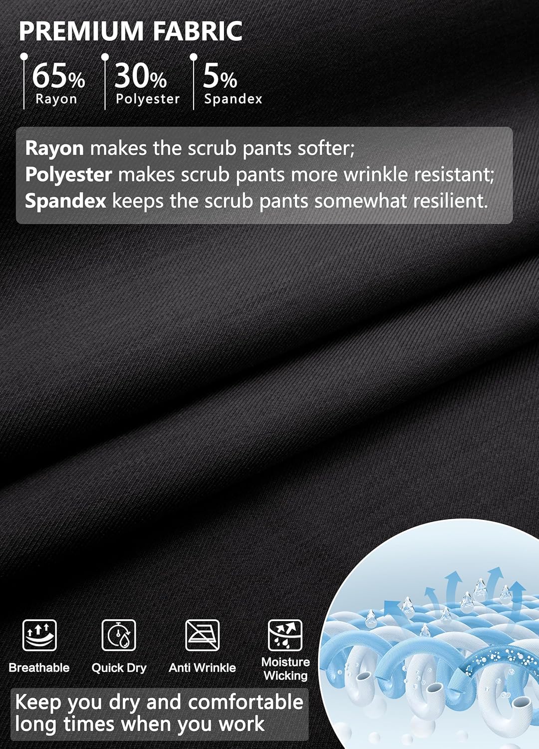 Straight Leg Scrub Pants for Women with 8 Pockets High Rise Modern Classic Fit Cargo Scrub Bottom Flare Drawstring - Image 5