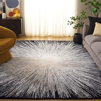 SAFAVIEH Area Rug 8x10 - Abstract Collection - Large - Ivory & Black, Handmade Wool, Ideal for Living Room, Bedroom, Office, Dining Space ABT375Z