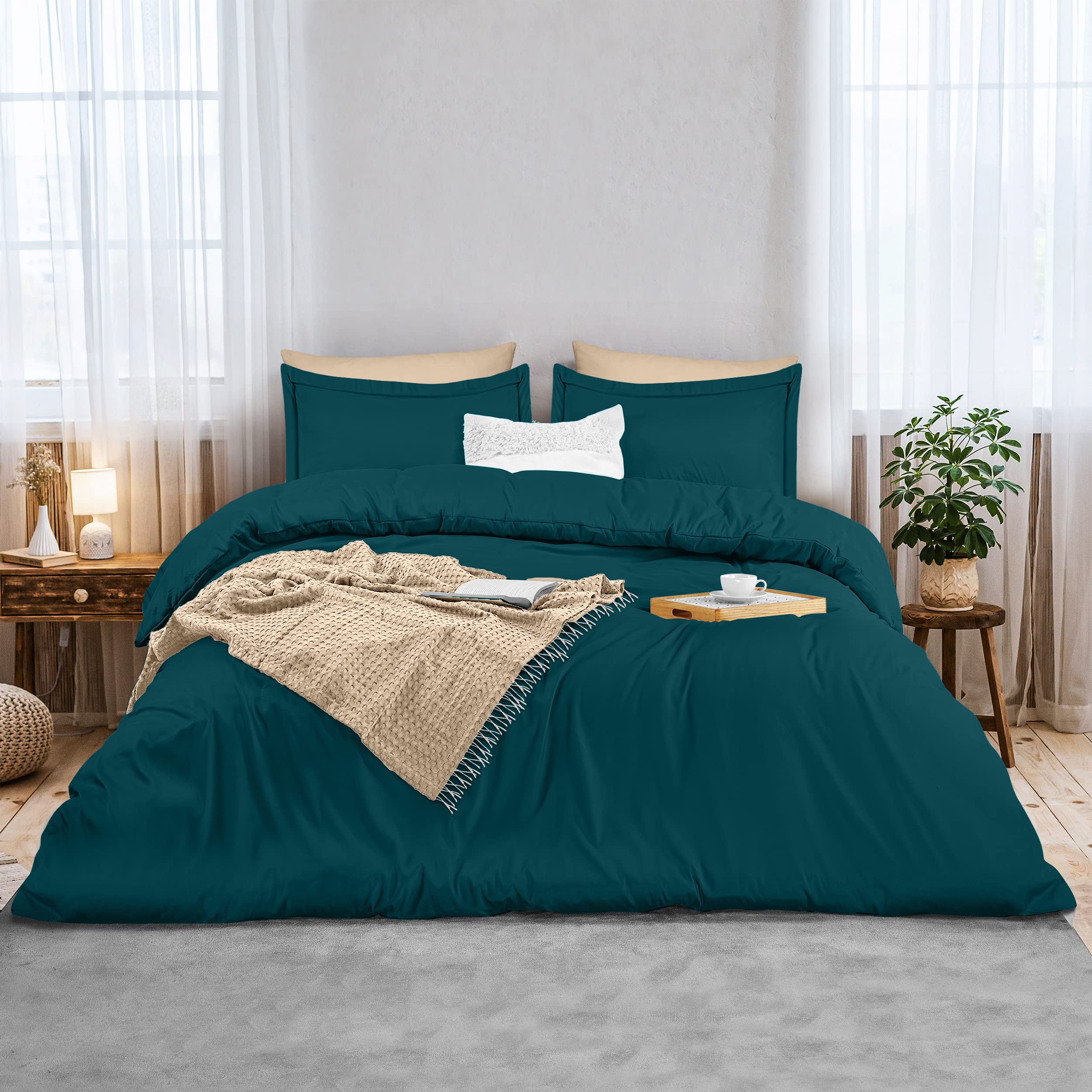Utopia Bedding Duvet Cover Queen Size Set - 1 Duvet Cover with 2 Pillow Shams - 3 Pieces Comforter Cover with Zipper Closure - Ultra Soft Brushed Microfiber, 104 X 90 Inches (King, Teal)