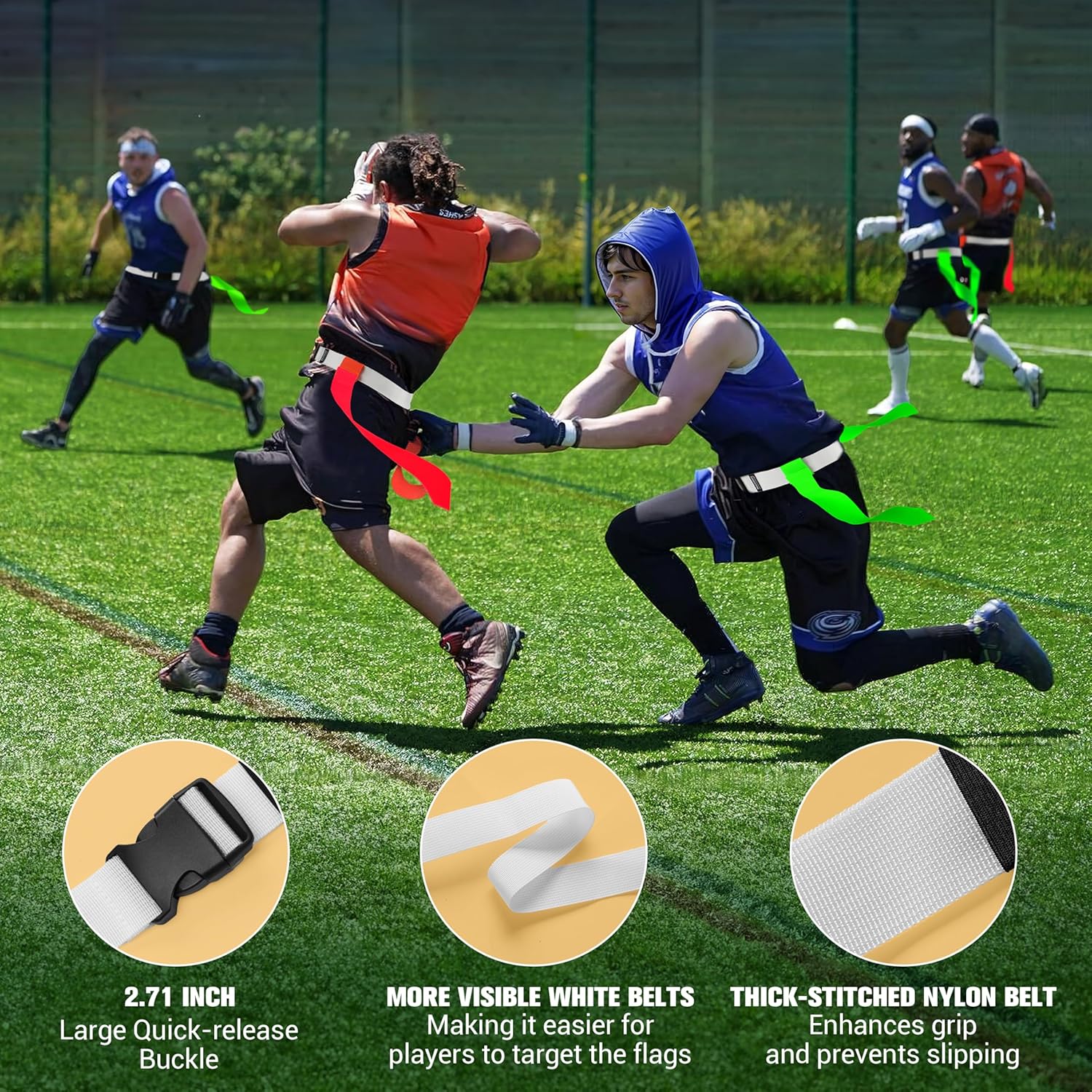 Flag Football Set, 28 Players Flag Football Belts for Kids Adults, Red and Yellow Flags and Orange and Bright Green Flags Bundle