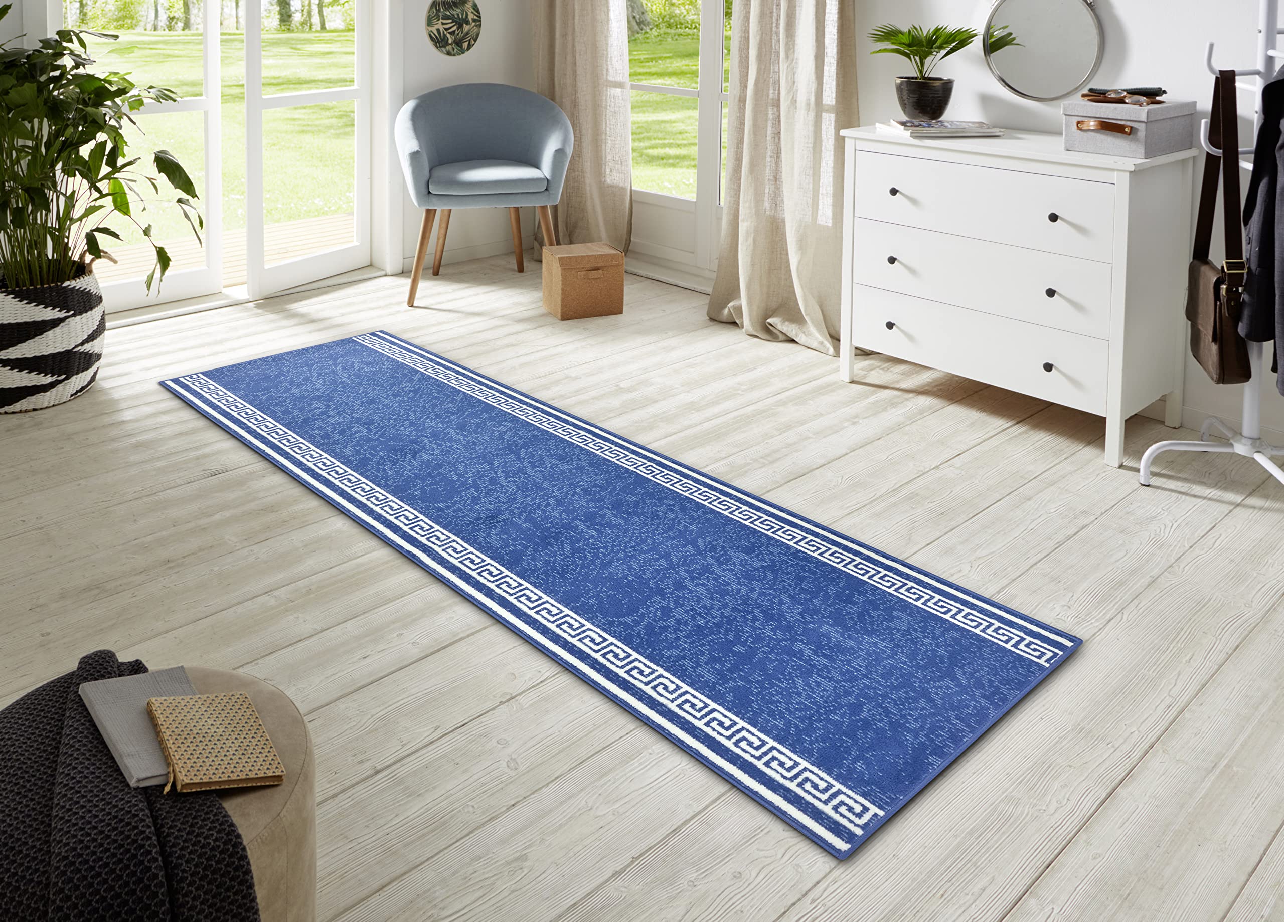HANSE Home Tapis de CASA, 80 x 300 cm, Doux, à Poils Courts, Design Moderne, pour Couloir, Chambre à Coucher, Chambre d'enfant, Salle de Bain, Salon, Cuisine, Chemin de décoration - Bleu Jean