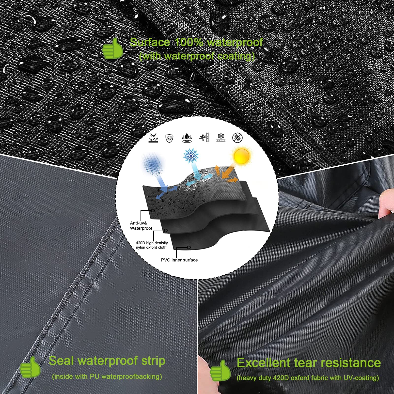 Gartensofa Schutzhülle Wasserdicht UV-beständig, Silberbeschichteter 420D Oxford Gartenmöbel Abdeckung Gartenbank Abdeckung (3-4 Sitzer, Schwarz, 200×93×88/64 cm)