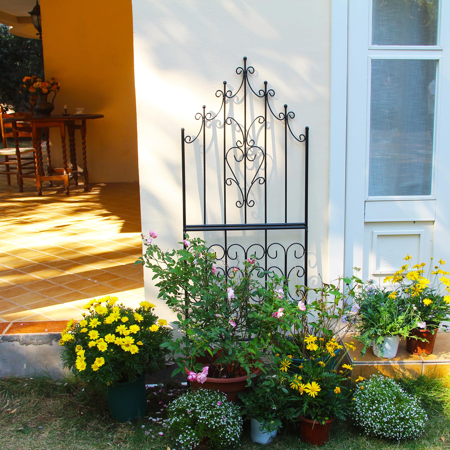 SCENDOR 1 Pack Garden Trellis 59" H x 21.6" W Iron Unique Design Metal Trellis Durable Construction Lattice Outdoor Roses Vine Ivy Clematis Trellises Climbing Plant Support Black Coating Black