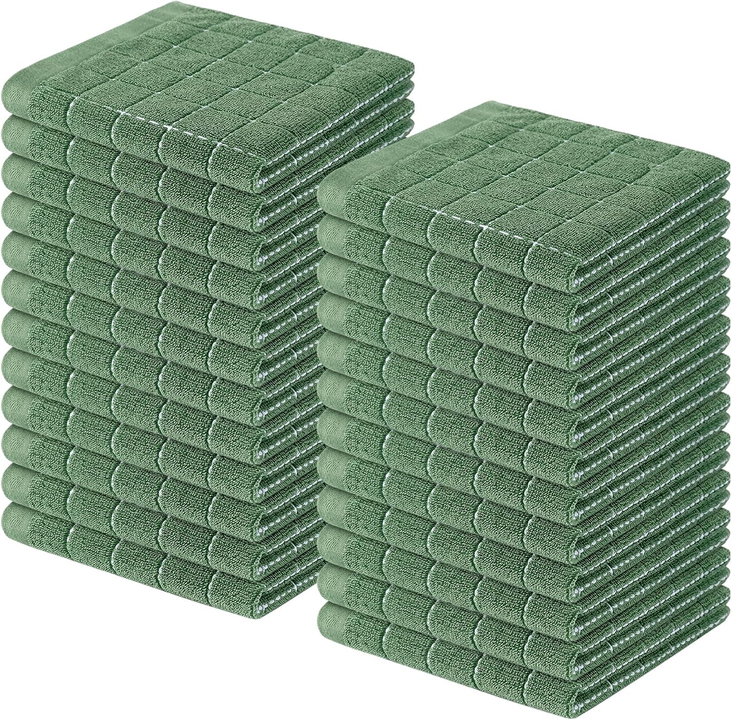 Homaxy 100% Cotton Terry Kitchen Dish Cloths, Ultra Soft and Absorbent Dish Towels for Kitchen, Suitable for Drying and Washing Dishes, 24 Pack, 12 x 12 Inches, Grass Green