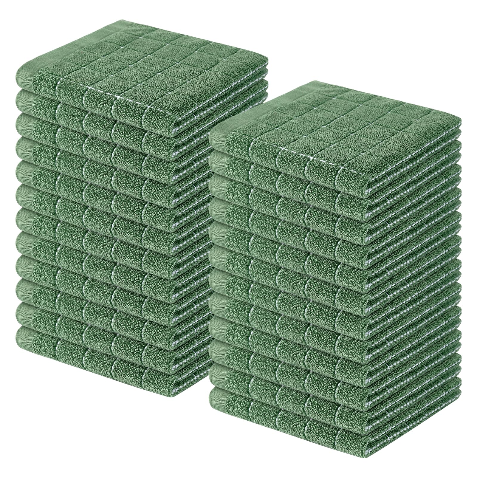 Homaxy 100% Cotton Terry Kitchen Dish Cloths, 24 Pack, Grass Green | Ultra Soft and Absorbent, Suitable for Drying and Washing Dishes