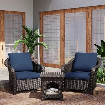 3 Piece Patio Furniture Set, Wicker Outdoor Conversation Set